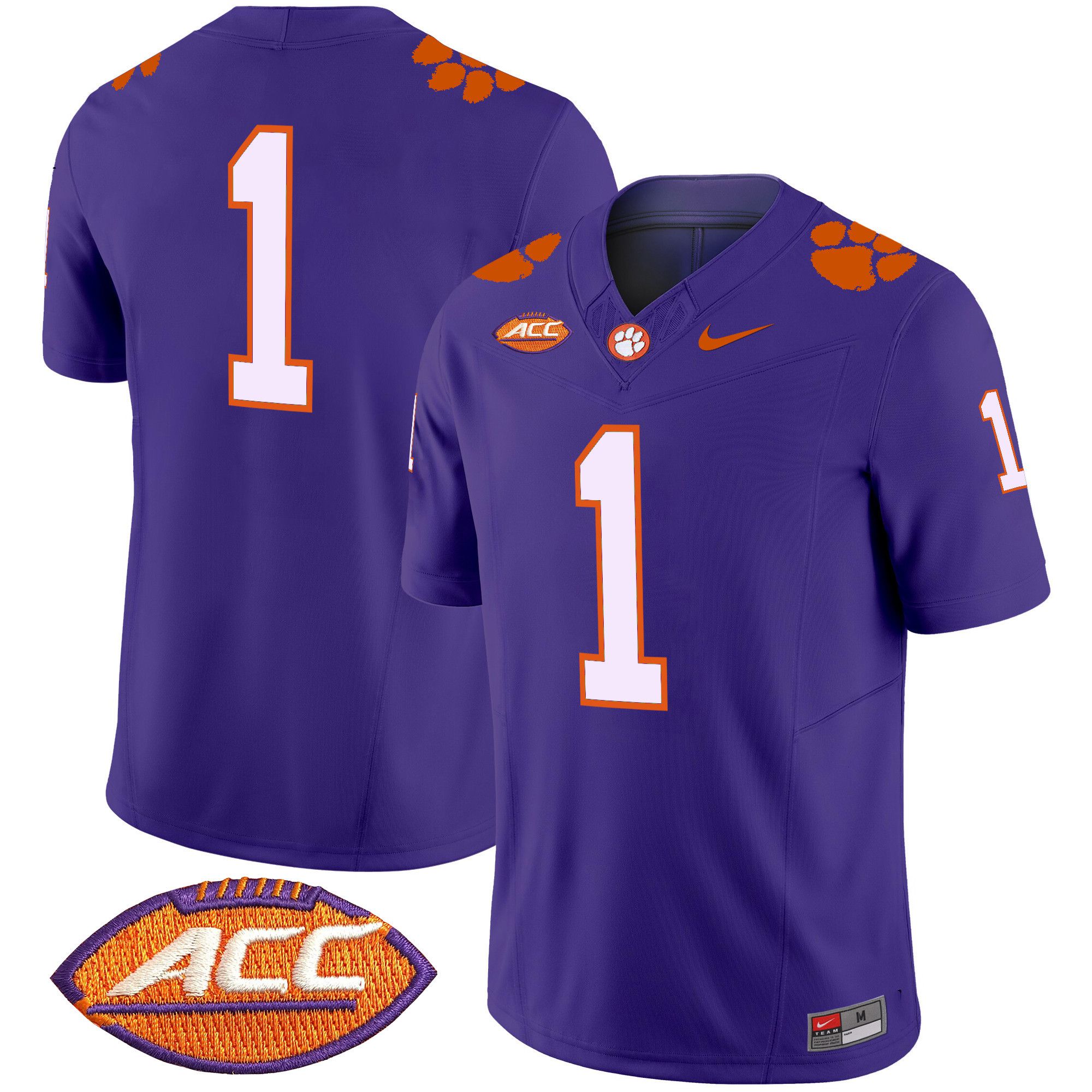 Men Clemson Tigers #1 No Name Purple 2024 Nike Vapor Limited NCAA Jersey